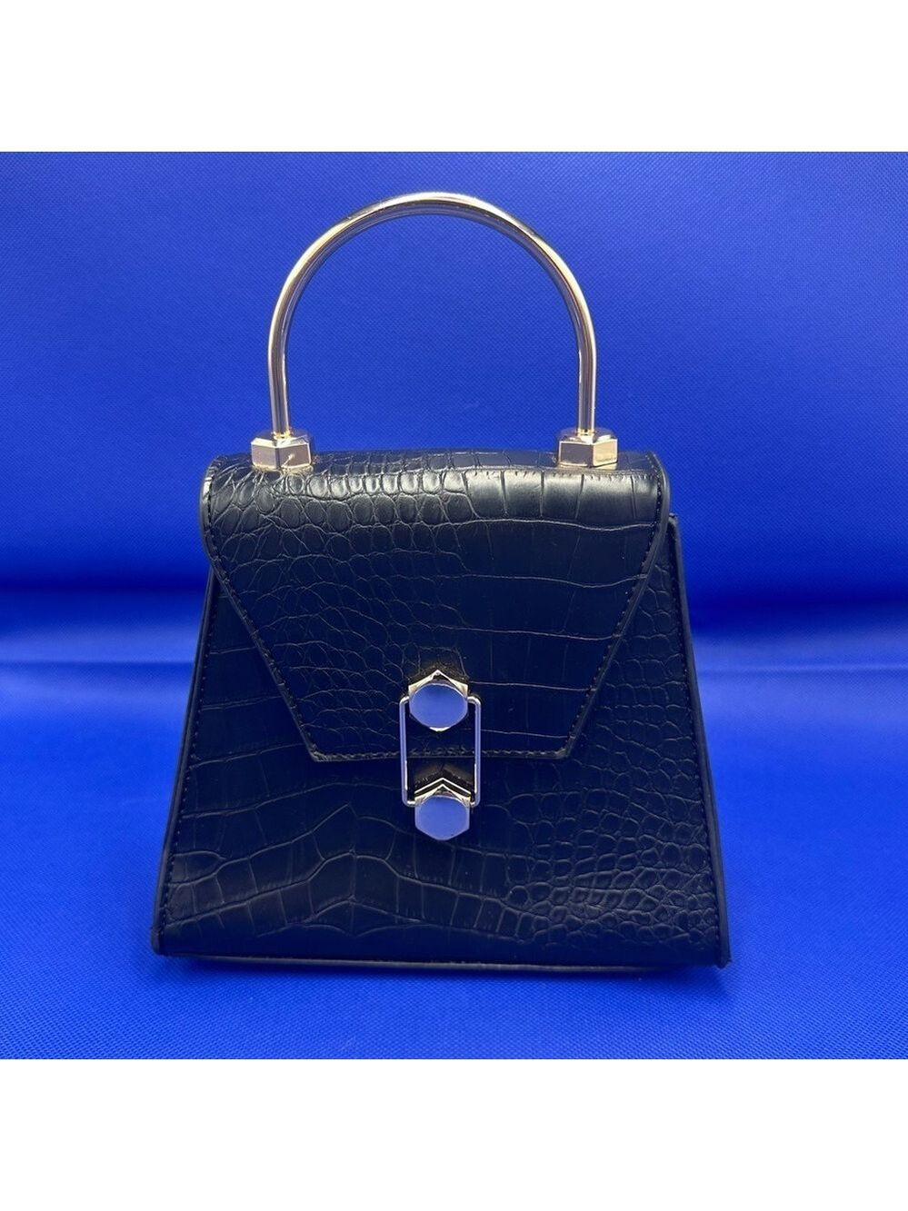 Badgley Mischka Black Trapezoid Flap Frame Bag